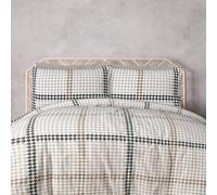 Smart Living Luxury Easy Care Houndstooth Check Brushed Cotton Duvet Cover Set In Natural Natural Double