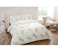 Smart Living Luxury Fleece Unicorn Foil Duvet Cover with Pillowcase in Ivory | Size: Single Smart Living Ivory Single