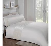 Luxury Floral Leaf Velvet Cuff Panel Duvet Cover With Pillowcases Smart Living Ivory Single