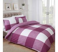 Smart Living Luxury Gingham Check Plain Reversible Duvet Cover With Pillowcases In Plum Plum