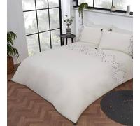 Sleepdown Luxury Boho Embroidered Panel Band Plain White Black Tassels Easy Care Soft Cosy Duvet Cover Quilt Bedding Set with Pillowcases - Double (200cm x 200cm) white black 5056242802594