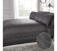 Sleepdown Swirl Striped Glitter Charcoal Grey Jacquard Luxury Easy Care Duvet Cover Quilt Bedding Set with Pillowcases - Double (200cm x 200cm), 5056242748946