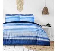 Luxury Hotel Quality Reversible Ribbed Velvet Duvet Cover with Pillowcases Smart Living Blue Double