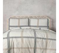 Smart Living Luxury Hounds tooth Check Brushed Cotton Duvet Cover Set - Easy Care Bedding - Natural - Super King (220cm x 260cm)