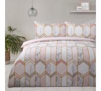 Smart Living Luxury Reversible Easy Care Bedding Quilt Cover, Textured Duvet Cover Set, Bed Covers - Geometric Metallic Marble