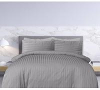 Sleepdown Duvet Cover Set - Premium Hotel Quality 100% Cotton Satin Stripe - Grey Double (200x200cm)