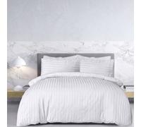 Smart Living Luxury Satin Stripe Reversible Duvet Cover Bedding Set With Pillowcase In White White