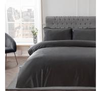 Sleepdown Matt Velvet Charcoal Grey Luxury Super Soft Easy Care Plain Duvet Cover Quilt Bedding Set with Pillowcases - Charcoal Grey, Super King (220 cm x 260 cm)