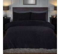 Smart Living Luxury Sparkle Teddy Fleece Duvet Cover With Pillowcases In Charcoal