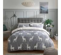 Smart Living Luxury Stag Printed Flannel Fleece Duvet Cover With Pillowcases In Grey