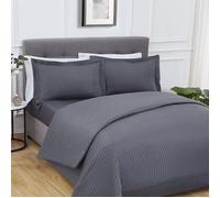 Sleepdown Sateen Stripe Charcoal Grey Super Soft Easy Care Complete Duvet Cover Quilt Bedding Set Pillowcases with Fitted Sheet - Super King, 5056242780267