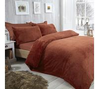 Smart Living Luxury Super Soft & Reversible Waffle Teddy Fleece Duvet Set- Rust - Super King (220cm x 260cm)