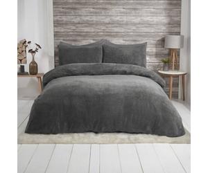 Smart Living Luxury Teddy Fleece Duvet Cover With Pillowcases In Charcoal Charcoal Single