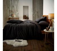 Smart Living Luxury Teddy Plain Duvet Cover And Pillowcase Set In Black Black