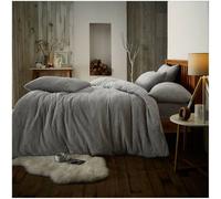 Smart Living Luxury Teddy Plain Duvet Cover And Pillowcase Set In Silver Silver Double