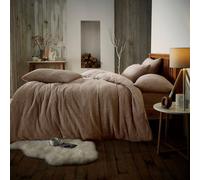 Smart Living Luxury Teddy Plain Duvet Cover & Pillowcase Set in Beige | Size: Double Smart Living Beige Double