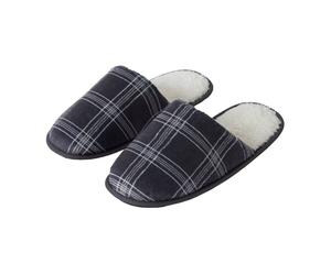 Smart Living Men's Mens Printed Check Fleece Mule Slippers Warm Indoor Slip-On in Charcoal | Size: Large Smart Living Charcoal L