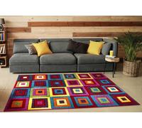 Smart Living Modern Hand Carved Multicolour Soft Thick Area Rug - Squares Bright In Yellow Yellow 60cm x 110cm