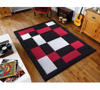 Smart Living Modern Thick Havana Carved Area Rug, Living Room Carpet, Kitchen Floor, Bedroom Soft Rugs 60Cm X 110Cm - Black Red