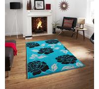 Smart Living Modern Thick Soft Carved Area Rug, Living Room Carpet, Kitchen Floor, Bedroom Soft Rugs 60 X 220Cm - Teal Black