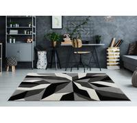 Smart Living Modern Thick Soft Carved Area Rug, Living Room Carpet, Kitchen Floor, Bedroom Soft Rugs 60Cm X 110Cm - Grey Black