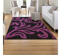 Smart Living Modern Thick Soft Carved Area Rug, Living Room Carpet, Kitchen Floor, Bedroom Soft Rugs 80Cm X 150Cm - Black Purple