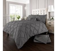 Smart Living Polycotton Pintuck Duvet Cover With Pillowcases In Charcoal Charcoal