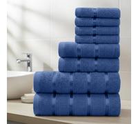 Casabella Towels Set - 8 Pc Towels for Bathroom - Bath Towel Set 100% Cotton - 2 Bath Towels, 2 Hand Towels, 4 Face cloth - Quick Dry Hotel Quality Bathroom Towels Bale Set Navy