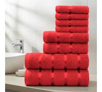 Casabella Towels Set - 8 Pc Towels for Bathroom - Bath Towel Set 100% Cotton - 2 Bath Towels, 2 Hand Towels, 4 Face cloth - Quick Dry Hotel Quality Bathroom Towels Bale Set Red