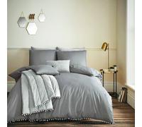 Smart Living Premium Polycotton Pom Pom Duvet Cover With Pillowcases In Charcoal Charcoal Super King