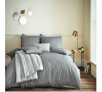 Smart Living Premium Polycotton Pom Pom Duvet Cover With Pillowcases in Charcoal | Size: Double Smart Living Charcoal Double