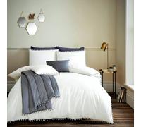Smart Living Premium Polycotton Pom Pom Duvet Cover With Pillowcases In White White King