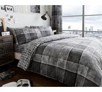 Smart Living Printed Polycotton Denim Check Duvet Cover With Pillowcases In Grey Grey Double