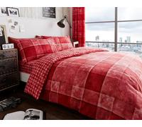 Smart Living Printed Polycotton Denim Check Duvet Cover With Pillowcases In Red Red King
