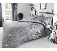 Smart Living Printed Polycotton Feathers Duvet Cover With Pillowcases in Grey | Size: King Smart Living Grey King