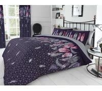 Smart Living Printed Polycotton Feathers Duvet Cover With Pillowcases In Purple Purple Double