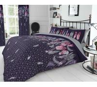 Printed Polycotton Feathers Duvet Cover With Pillowcases Smart Living Purple Double