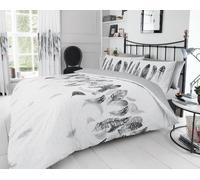 Smart Living Printed Polycotton Feathers Duvet Cover With Pillowcases In White White Single