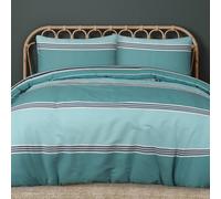 Smart Living Printed Reversible Polycotton Banded Stripe Duvet Cover And Pillowcase