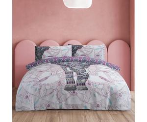 Smart Living Printed Reversible Polycotton Elephant Mandala Duvet Cover With Pillowcases In Purple Purple
