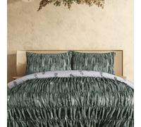 Sleepdown Fern Leaves Rouched Pleats Green White Reversible Duvet Cover Quilt Bedding Set with Pillowcase Soft Easy Care Bed Linen - Single (135cm x 200cm)