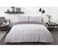 Smart Living Luxury Reversible Polycotton Easy Care Bedding Quilt Cover, Textured Duvet Cover Set, Bed Covers - Grid Check