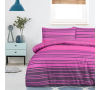 Smart Living Printed Reversible Polycotton Textured Stripe Duvet Cover With Pillowcases In Purple Purple