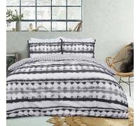 Sleepdown Tie Dye Geo Mono Black White Reversible Duvet Cover Quilt Tassel Pillow Cases Bedding Set Soft Easy Care - Double (200cm x 200cm)