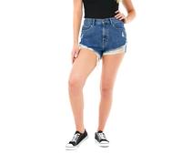 Smart Living Rip Hemline Distressed Denim Shorts - Casual 100% Cotton In Mid Blue Mid Blue