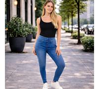 Smart Living Skinny Fit Denim Jeans Jeggings Pull On Casual With Pockets In Bright Blue Bright Blue