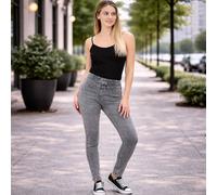 Smart Living Skinny Fit Denim Jeans Jeggings Pull On Casual With Pockets In Dark Grey Dark Grey
