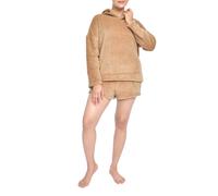Smart Living Soft & Cozy Fleece Loungewear Hoodie & Short Set In Light Brown Light Brown L