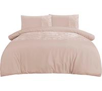 Smart Living Soft & Elegant Cosy Velvet Cuff Panel Duvet Cover Set with Pillowcases in Light Beige | Size: Single Smart Living Light Beige Single