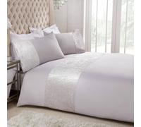 Smart Living Soft & Elegant Cosy Velvet Cuff Panel Duvet Cover Set With Pillowcases In Silver